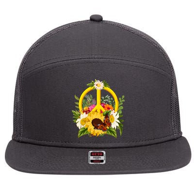Vintage Sunflower Floral Butterfly Ladybug Peace Sign 7 Panel Mesh Trucker Snapback Hat