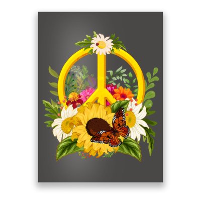 Vintage Sunflower Floral Butterfly Ladybug Peace Sign Poster