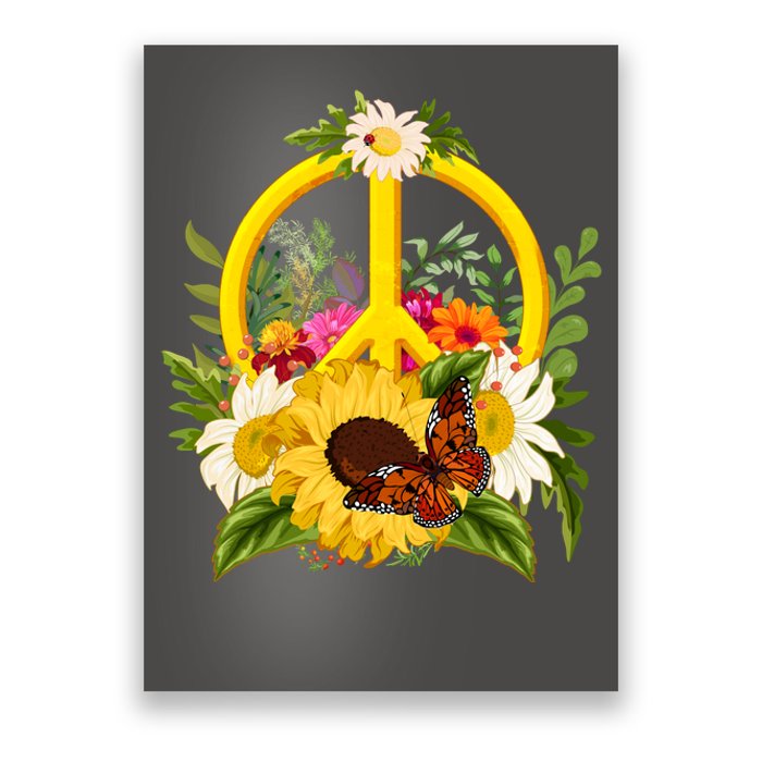 Vintage Sunflower Floral Butterfly Ladybug Peace Sign Poster