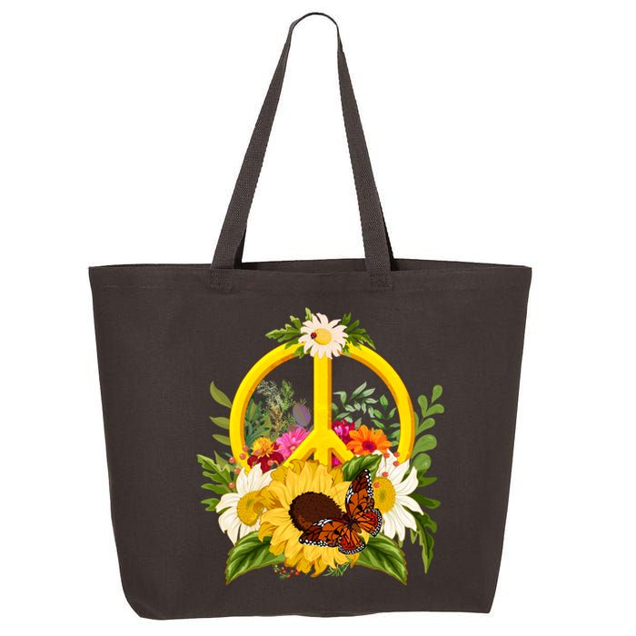 Vintage Sunflower Floral Butterfly Ladybug Peace Sign 25L Jumbo Tote