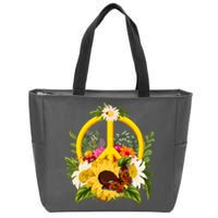 Vintage Sunflower Floral Butterfly Ladybug Peace Sign Zip Tote Bag