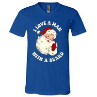 Vintage Santa Fun Retro I Love A With A Beard Christmas Funny Gift V-Neck T-Shirt