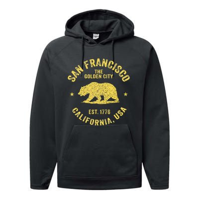 Vintage San Francisco Retro California Bear Travel Souvenir Performance Fleece Hoodie