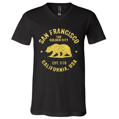 Vintage San Francisco Retro California Bear Travel Souvenir V-Neck T-Shirt