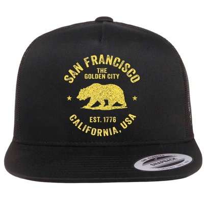 Vintage San Francisco Retro California Bear Travel Souvenir Flat Bill Trucker Hat