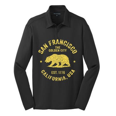 Vintage San Francisco Retro California Bear Travel Souvenir Silk Touch Performance Long Sleeve Polo