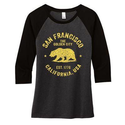 Vintage San Francisco Retro California Bear Travel Souvenir Women's Tri-Blend 3/4-Sleeve Raglan Shirt