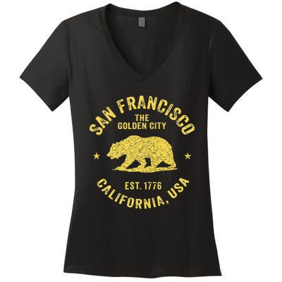 Vintage San Francisco Retro California Bear Travel Souvenir Women's V-Neck T-Shirt