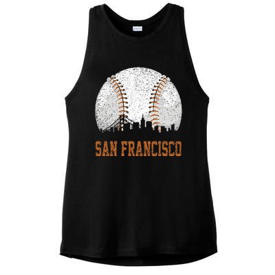 Vintage San Francisco Cityscape Baseball Lover Player Fans Ladies PosiCharge Tri-Blend Wicking Tank