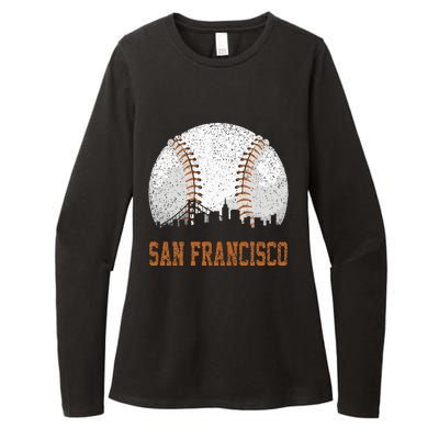 Vintage San Francisco Cityscape Baseball Lover Player Fans Womens CVC Long Sleeve Shirt