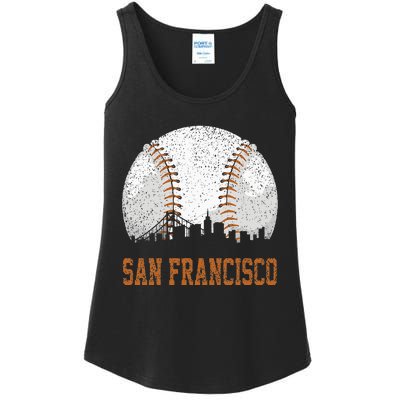 Vintage San Francisco Cityscape Baseball Lover Player Fans Ladies Essential Tank