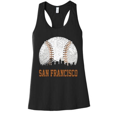 Vintage San Francisco Cityscape Baseball Lover Player Fans Women's Racerback Tank