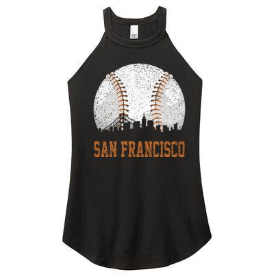 Vintage San Francisco Cityscape Baseball Lover Player Fans Women’s Perfect Tri Rocker Tank