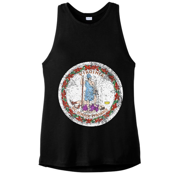 VIRGINIA STATE FLAG SEAL RICHMOND NORFOLK Ladies PosiCharge Tri-Blend Wicking Tank