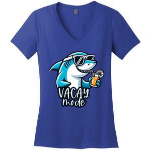 Vacation Summer Funny Shark Sunglasses Family Vacay Mode Cool Gift Women's V-Neck T-Shirt