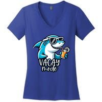 Vacation Summer Funny Shark Sunglasses Family Vacay Mode Cool Gift Women's V-Neck T-Shirt