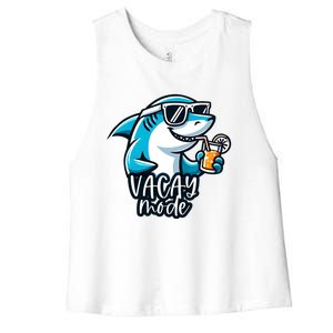 Vacation Summer Funny Shark Sunglasses Family Vacay Mode Cool Gift Women's Racerback Cropped Tank