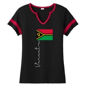 Vanuatu Signature Flag Pole Patriotic Gift Ladies Halftime Notch Neck Tee