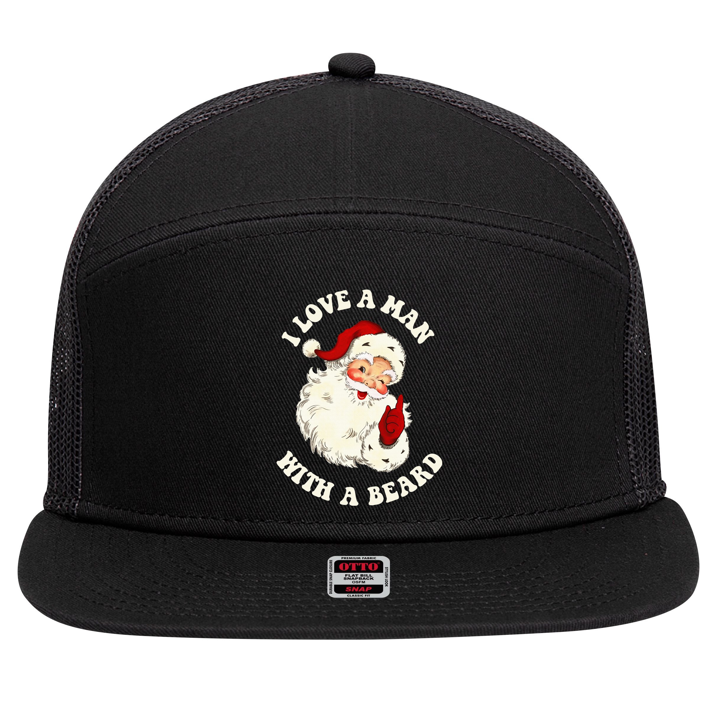 Vintage Santa Fun Retro I Love A Man With A Beard Christmas 7 Panel Mesh Trucker Snapback Hat