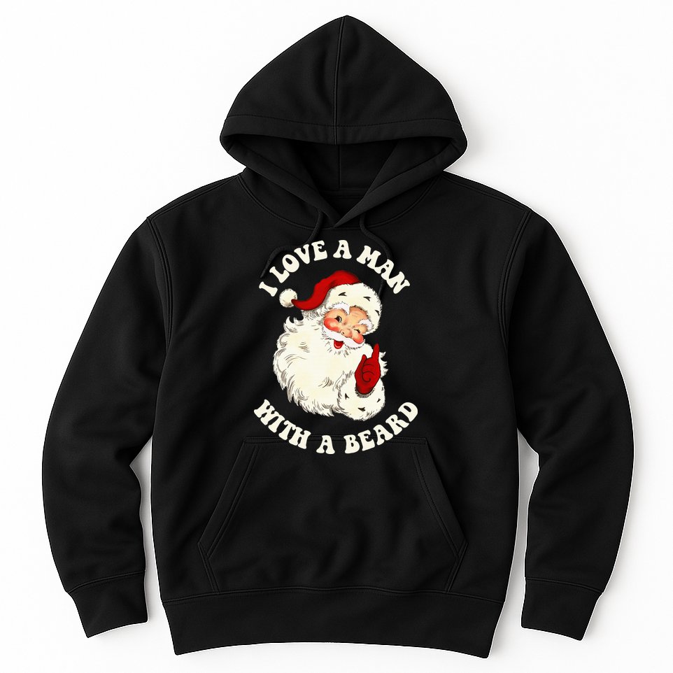 Vintage Santa Fun Retro I Love A Man With A Beard Christmas Hoodie