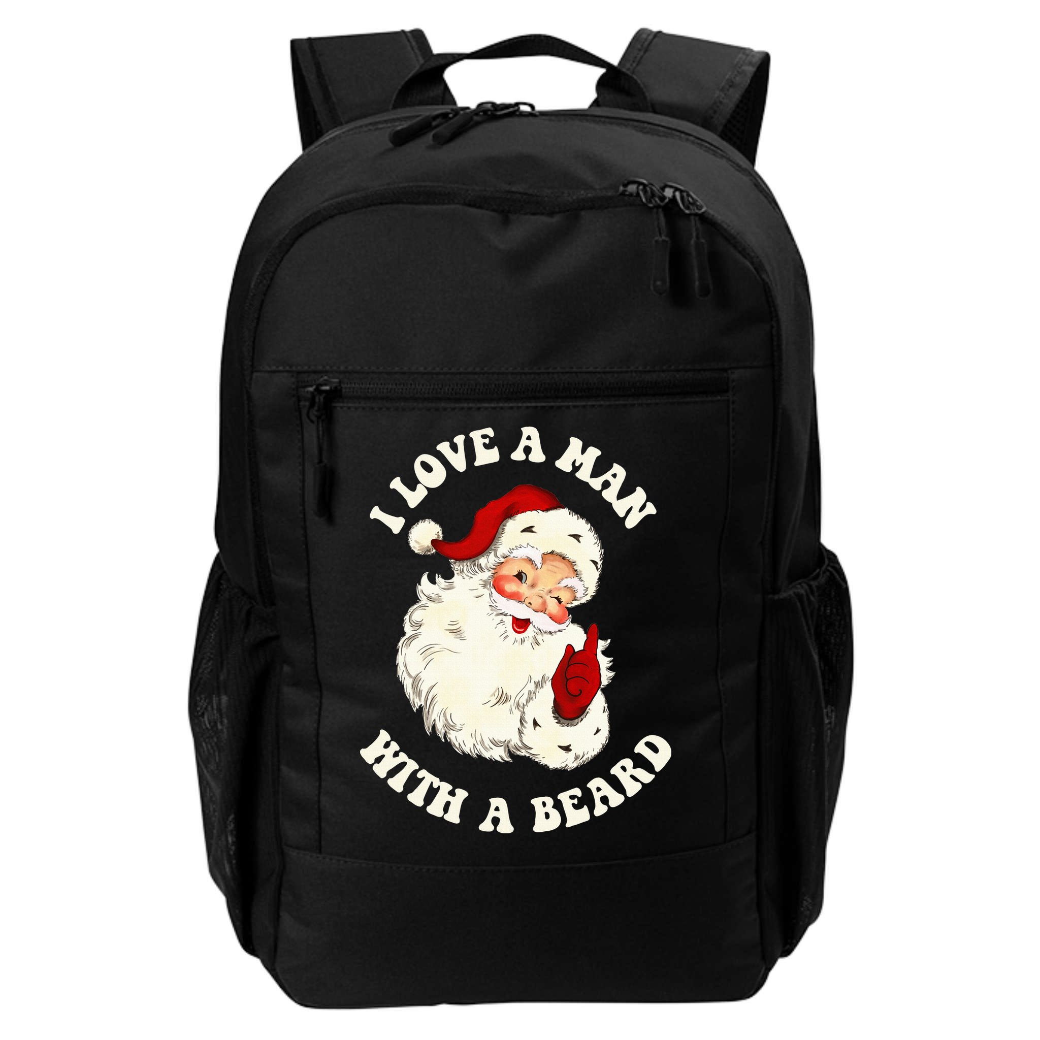 Vintage Santa Fun Retro I Love A Man With A Beard Christmas Backpack
