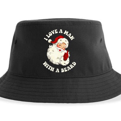 Vintage Santa Fun Retro I Love A Man With A Beard Christmas Sustainable Bucket Hat