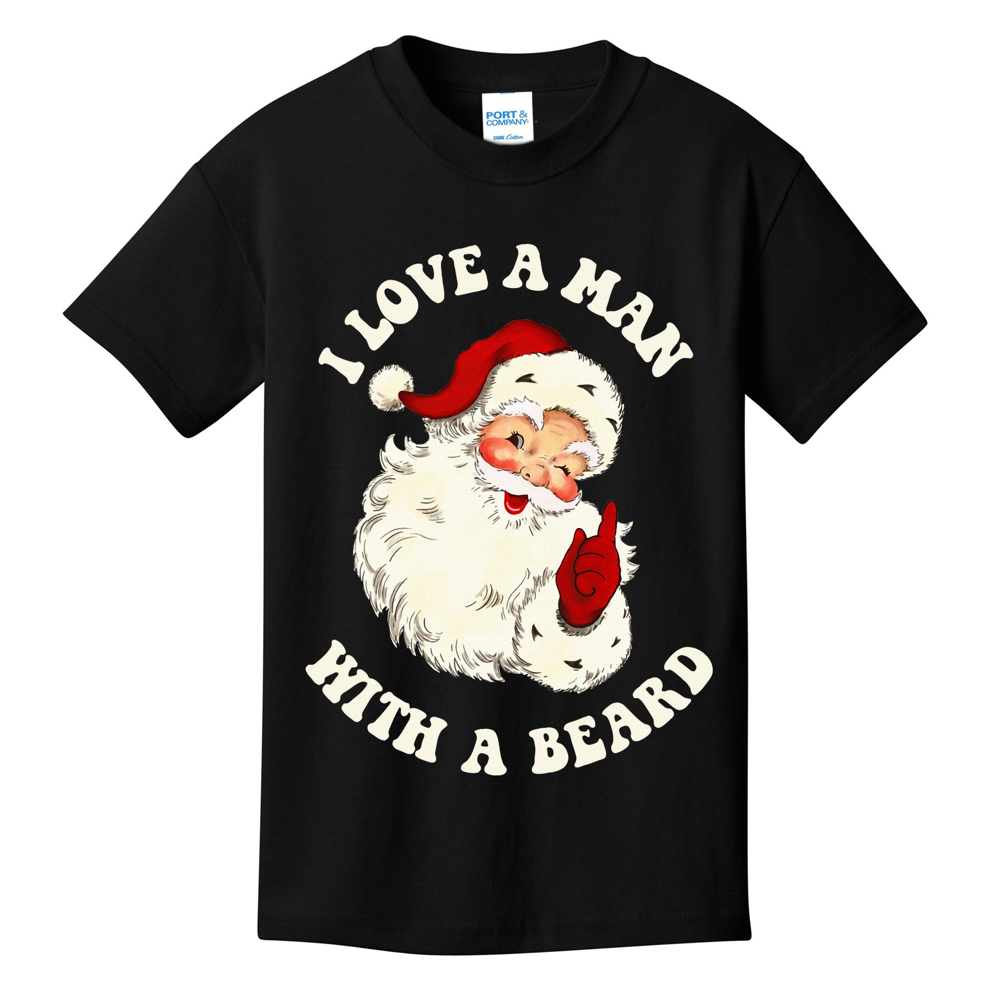 Vintage Santa Fun Retro I Love A Man With A Beard Christmas Kids T-Shirt