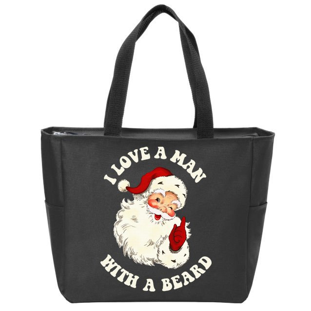 Vintage Santa Fun Retro I Love A Man With A Beard Christmas Zip Tote Bag