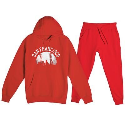 Vintage San Francisco Baseball Skyline Retro California SF Premium Hooded Sweatsuit Set