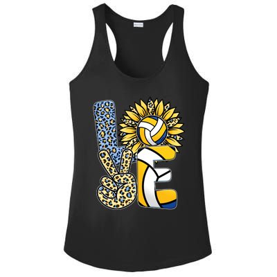 Volleyball Sayings For Shirts, Love Volleyball Leopard Sunflower Sports Ball Ladies PosiCharge Competitor Racerback Tank