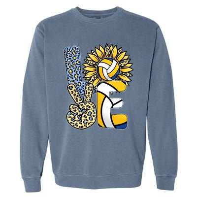 Volleyball Sayings For Shirts, Love Volleyball Leopard Sunflower Sports Ball Garment-Dyed Sweatshirt