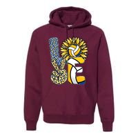 Volleyball Sayings For Shirts, Love Volleyball Leopard Sunflower Sports Ball Premium Hoodie