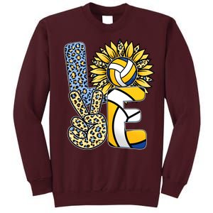 Volleyball Sayings For Shirts, Love Volleyball Leopard Sunflower Sports Ball Tall Sweatshirt