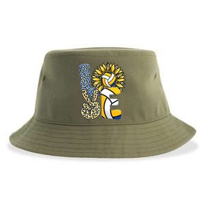 Volleyball Sayings For Shirts, Love Volleyball Leopard Sunflower Sports Ball Sustainable Bucket Hat