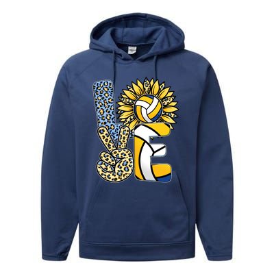 Volleyball Sayings For Shirts, Love Volleyball Leopard Sunflower Sports Ball Performance Fleece Hoodie