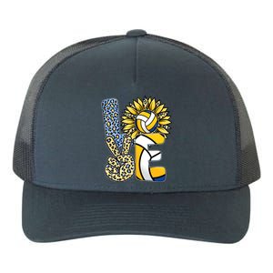 Volleyball Sayings For Shirts, Love Volleyball Leopard Sunflower Sports Ball Yupoong Adult 5-Panel Trucker Hat