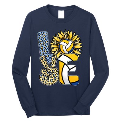 Volleyball Sayings For Shirts, Love Volleyball Leopard Sunflower Sports Ball Long Sleeve Shirt