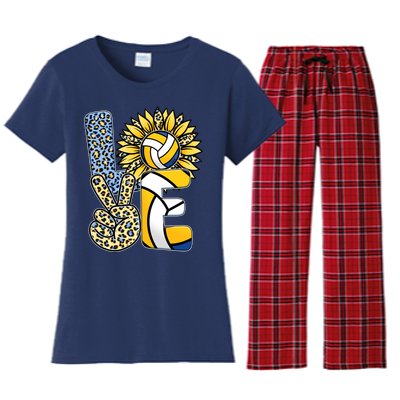 Volleyball Sayings For Shirts, Love Volleyball Leopard Sunflower Sports Ball Women's Flannel Pajama Set