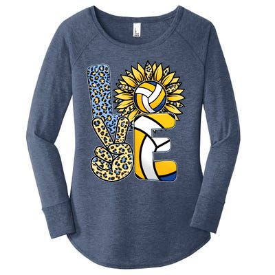 Volleyball Sayings For Shirts, Love Volleyball Leopard Sunflower Sports Ball Women's Perfect Tri Tunic Long Sleeve Shirt