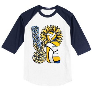 Volleyball Sayings For Shirts, Love Volleyball Leopard Sunflower Sports Ball Baseball Sleeve Shirt