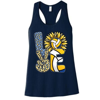 Volleyball Sayings For Shirts, Love Volleyball Leopard Sunflower Sports Ball Women's Racerback Tank