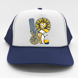 Volleyball Sayings For Shirts, Love Volleyball Leopard Sunflower Sports Ball Trucker Hat