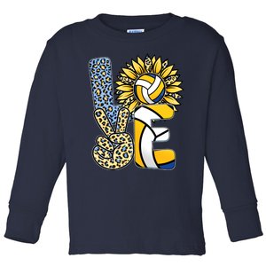 Volleyball Sayings For Shirts, Love Volleyball Leopard Sunflower Sports Ball Toddler Long Sleeve Shirt