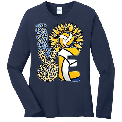 Volleyball Sayings For Shirts, Love Volleyball Leopard Sunflower Sports Ball Ladies Long Sleeve Shirt