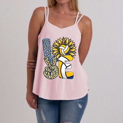 Volleyball Sayings For Shirts, Love Volleyball Leopard Sunflower Sports Ball Women's Strappy Tank