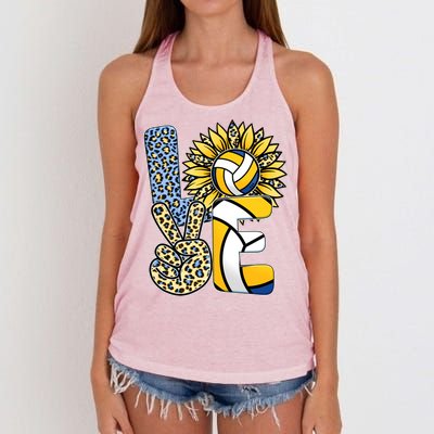 Volleyball Sayings For Shirts, Love Volleyball Leopard Sunflower Sports Ball Women's Knotted Racerback Tank