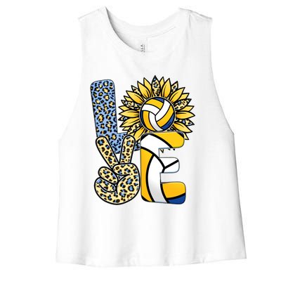 Volleyball Sayings For Shirts, Love Volleyball Leopard Sunflower Sports Ball Women's Racerback Cropped Tank