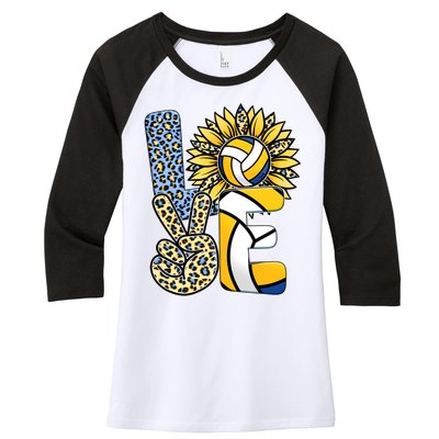 Volleyball Sayings For Shirts, Love Volleyball Leopard Sunflower Sports Ball Women's Tri-Blend 3/4-Sleeve Raglan Shirt