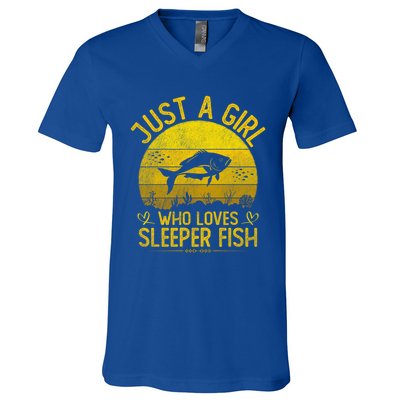 Vintage Sleeper Fish Just A Who Loves Sleeper Fish Gift V-Neck T-Shirt