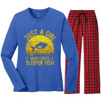 Vintage Sleeper Fish Just A Who Loves Sleeper Fish Gift Women's Long Sleeve Flannel Pajama Set 